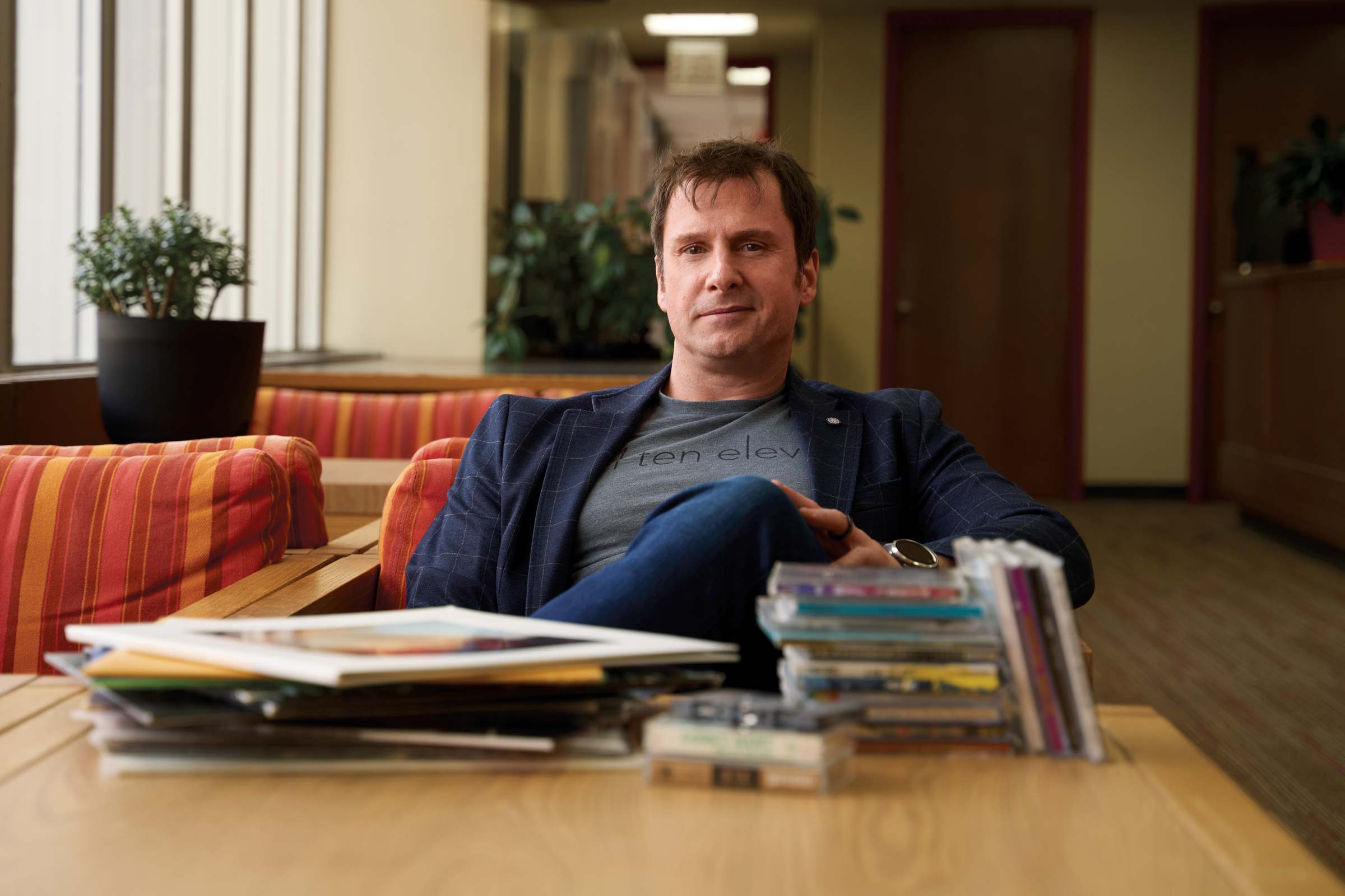 Jeremy Morris sits in a chair in Vilas Hall