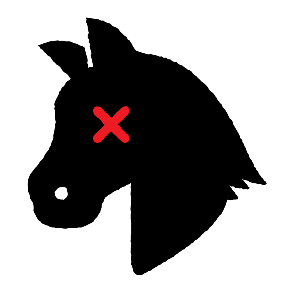 Illustration of a horse with a red X over its eye