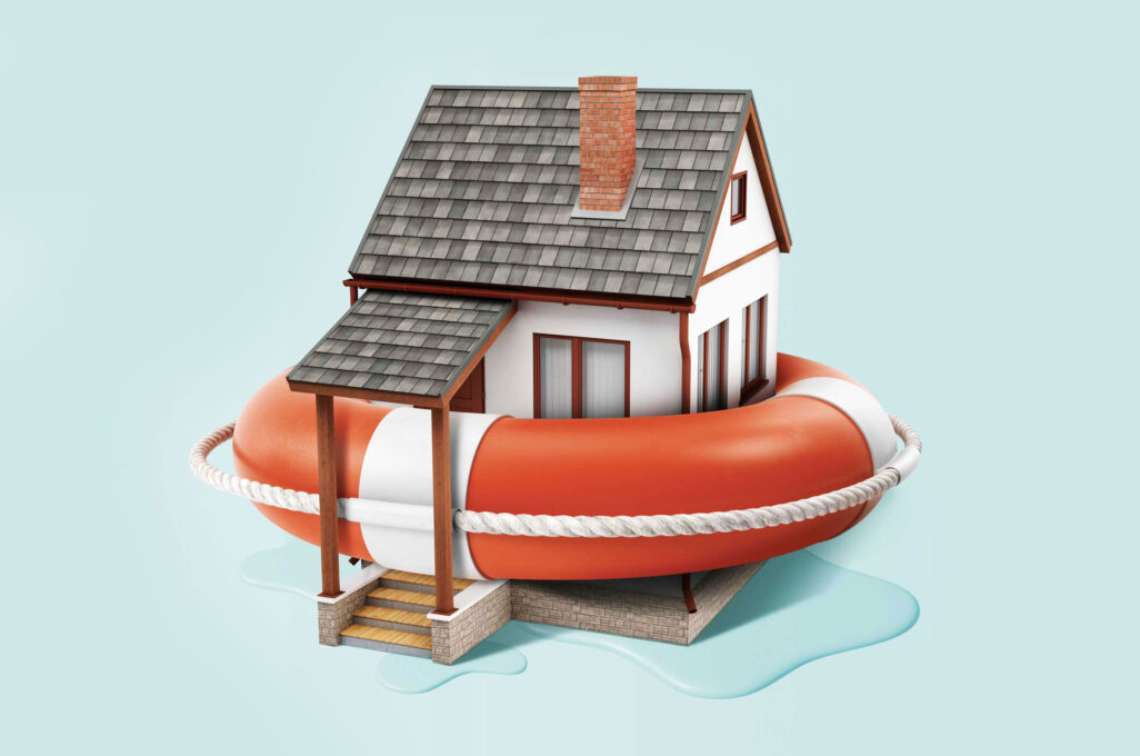 Illustration of a house with a life preserver wrapped around it