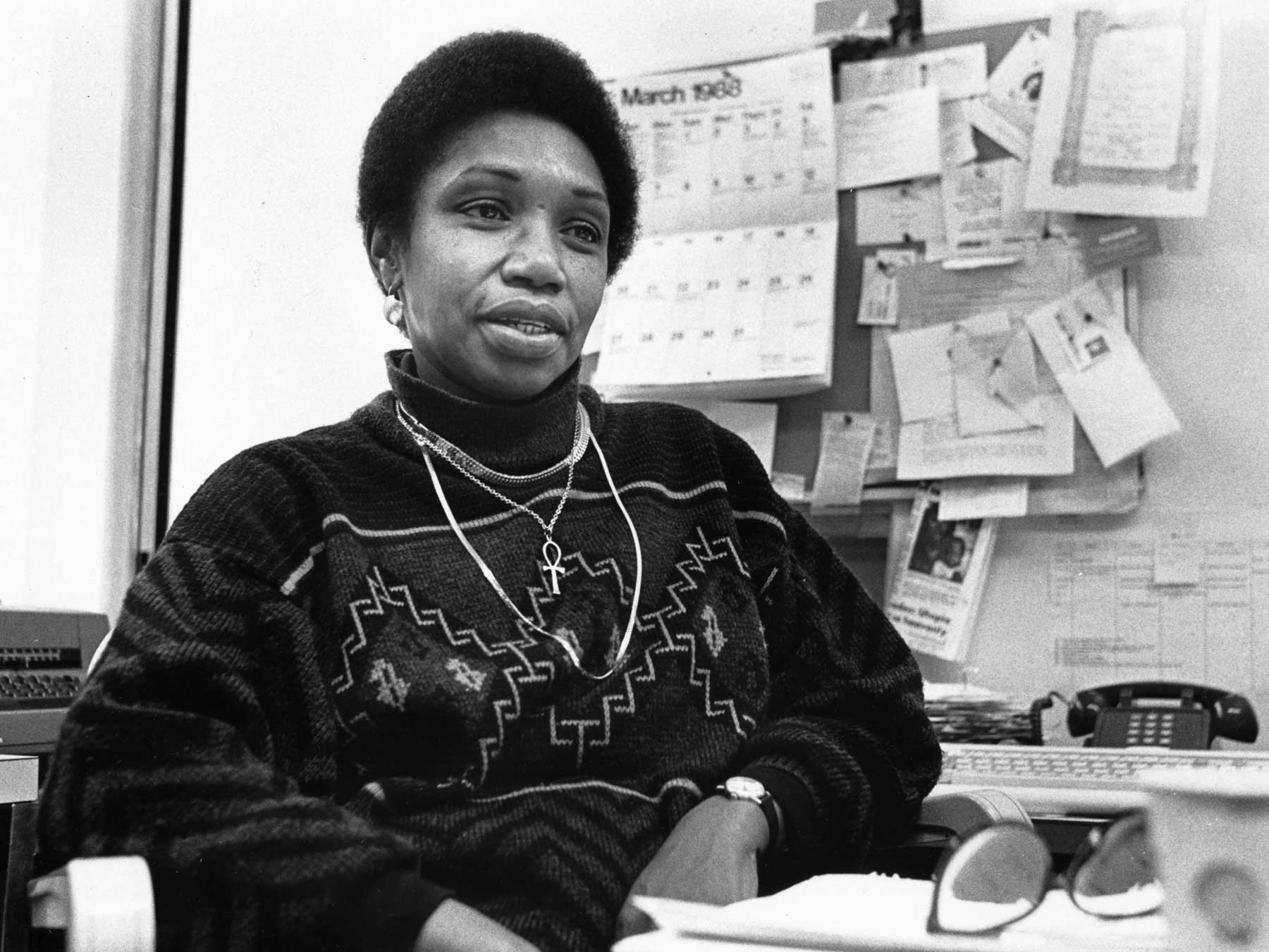 Photo of Nellie McKay in an office