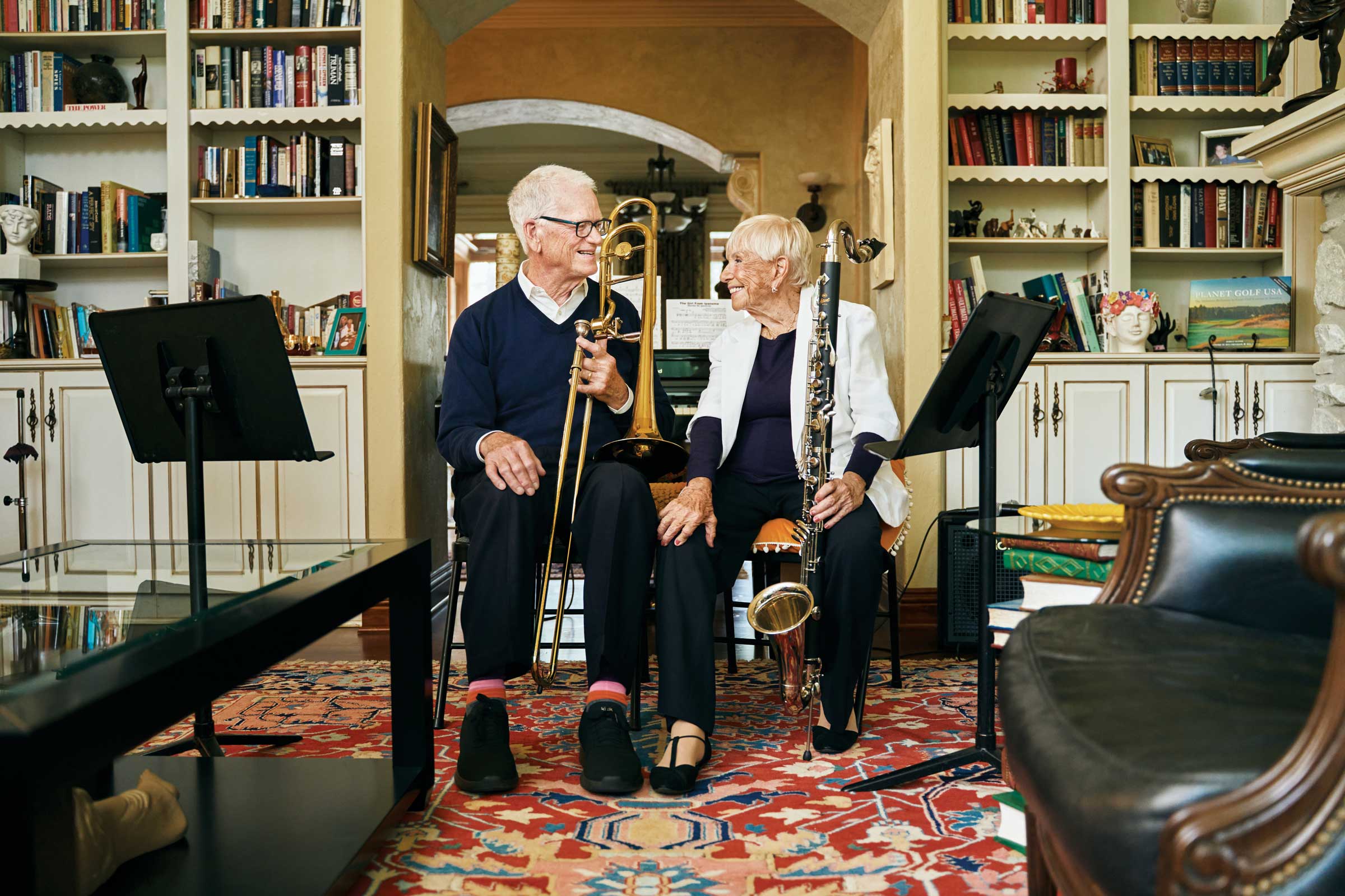 Lau and Bea Christensen with their instruments