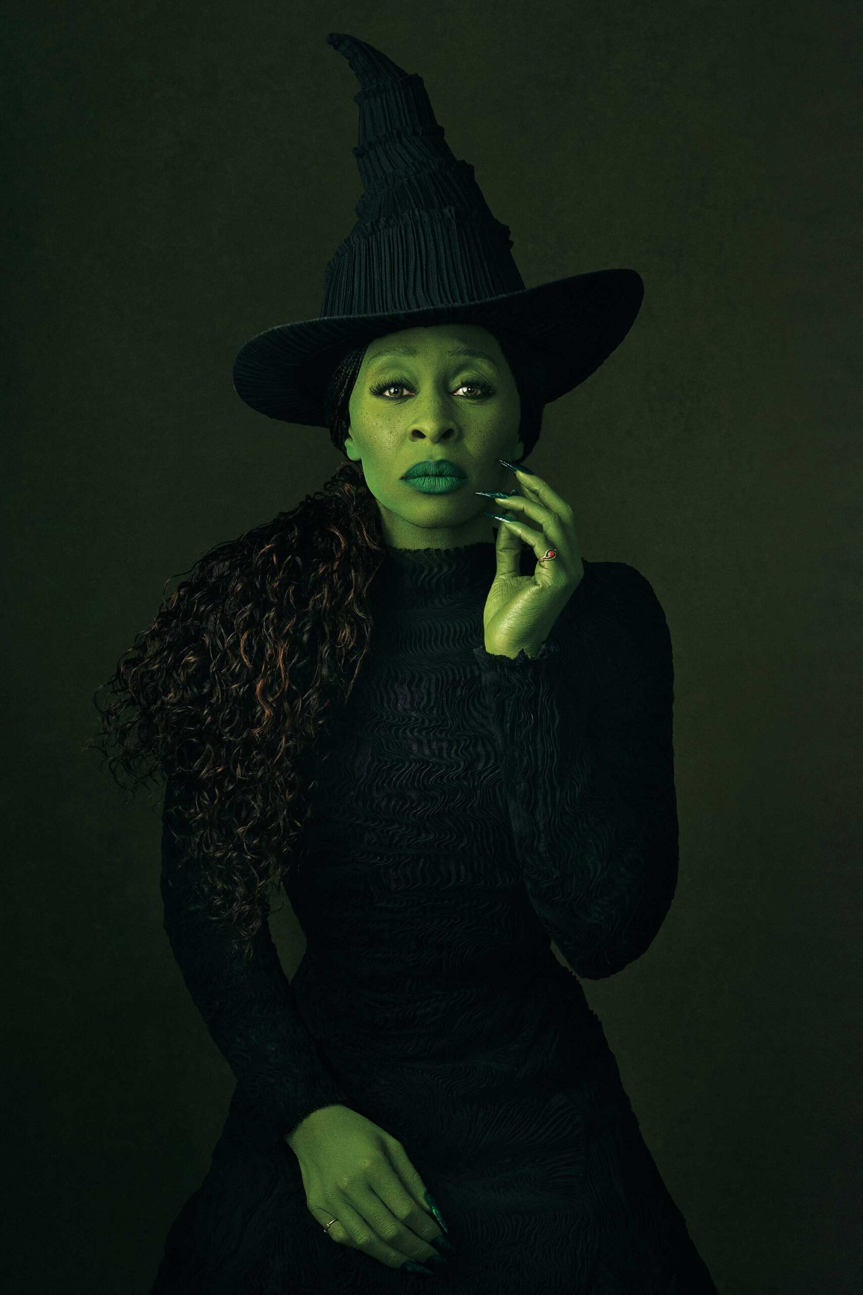 Cynthia Erivo as Elphaba in full green makeup