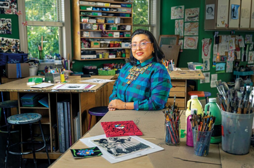Portrait of Marcela “Xela” García in an art studio