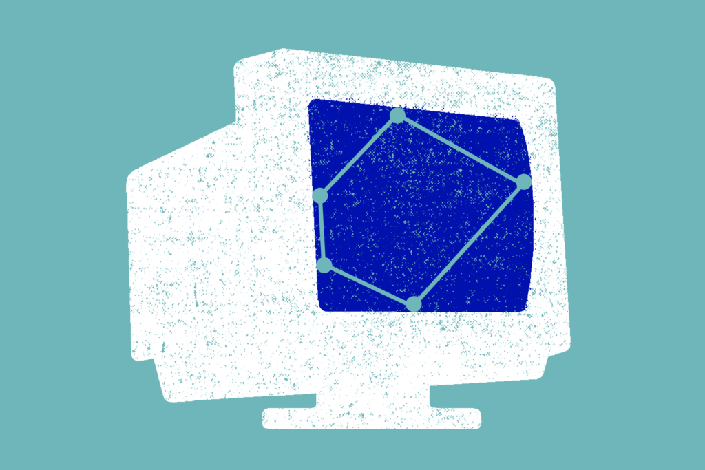 Illustration of a computer with data points