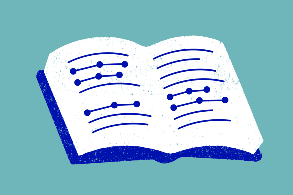 Illustration of a book with data points