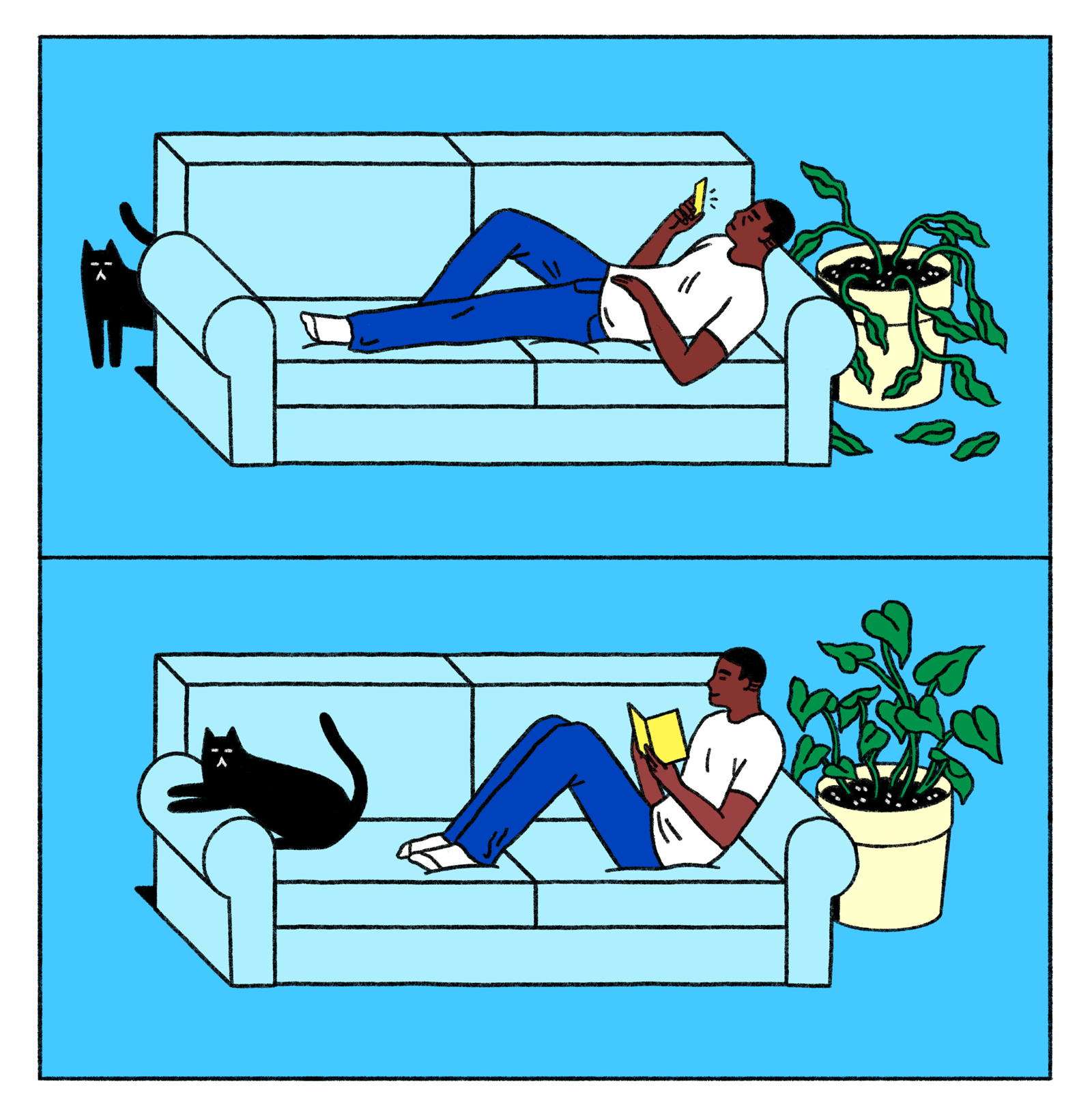 Spot the difference illustration with and without a phone